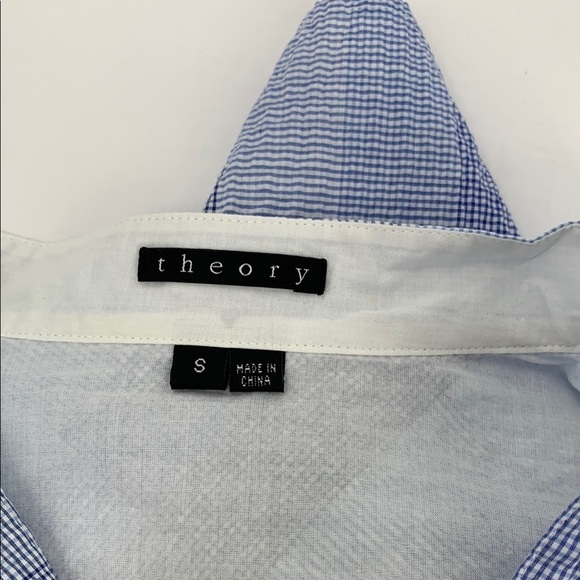 Theory Hamnet button front shirt blouse top tuxedo pleated bib blue plaid Small - Picture 4 of 4
